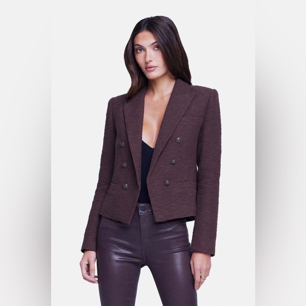 NWT $595 L'AGENCE Brooke Double Breasted Cropped Tweed Blazer